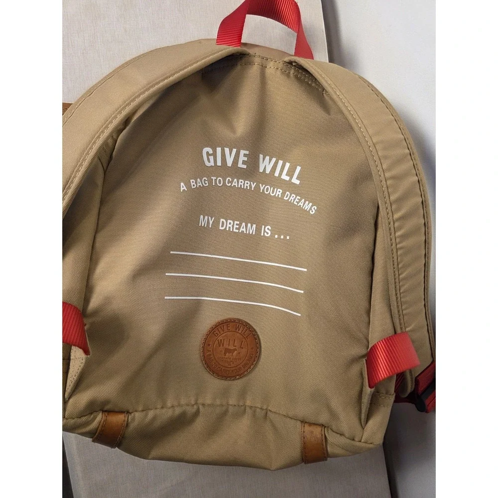 WILL LEATHER GOODS Backpack Tan Canvas Red leather Campus bag Laptop Sleeve